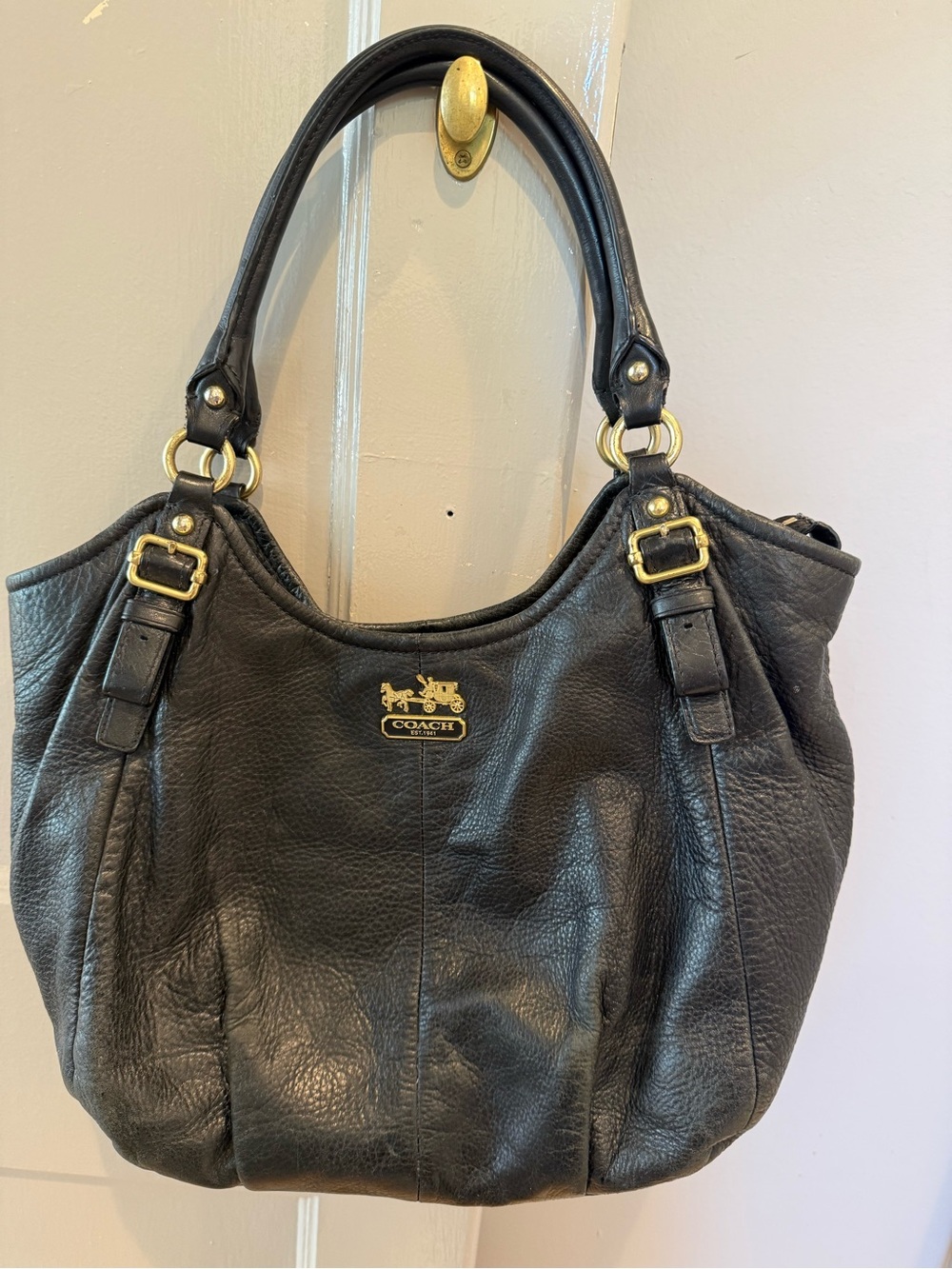 COACH MADISON ABIGAIL Black Pebbeled Leather Shoulder bag with Gold Hardware EUC - Picture 2 of 9